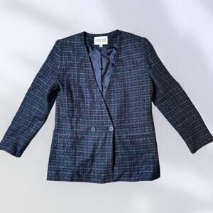 Executive Collection Women Tweed Blazer Jacket Sz 10 Purple Blue Wool Mohair W06